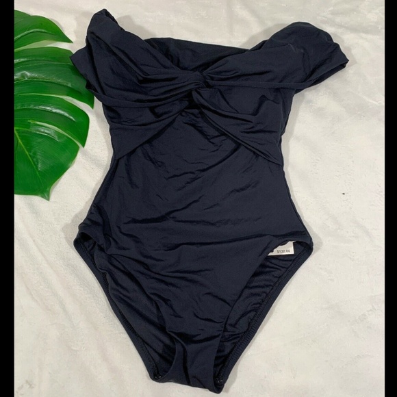 NEW $132 Trina Turk Off the Shoulder One-Piece Swimsuit‎ Black [SZ 2 ] - Picture 2 of 8